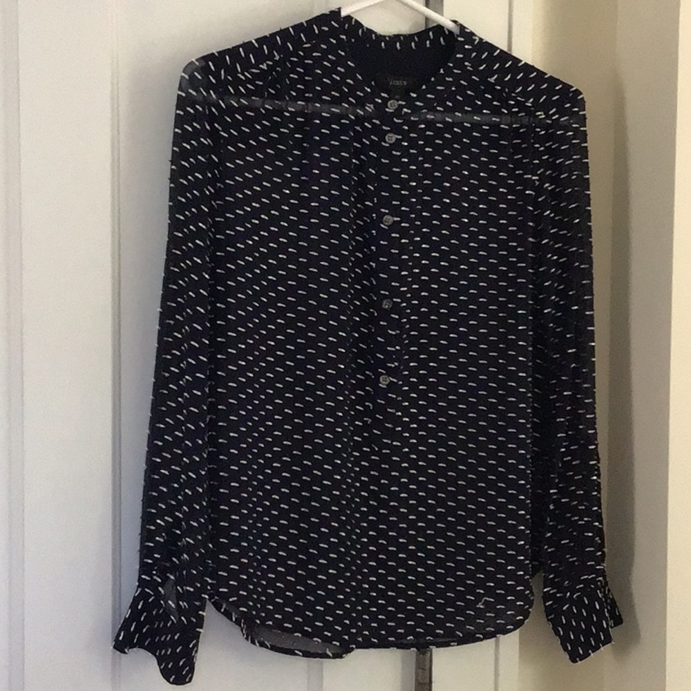 Beautiful J. Crew Navy and White Silk Blouse